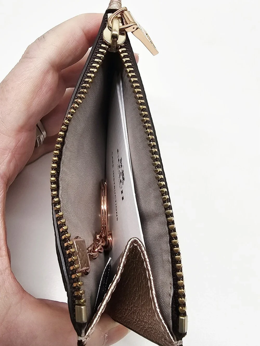 Coach Mini Skinny ID Case With Keychain Rose Gold Metallic